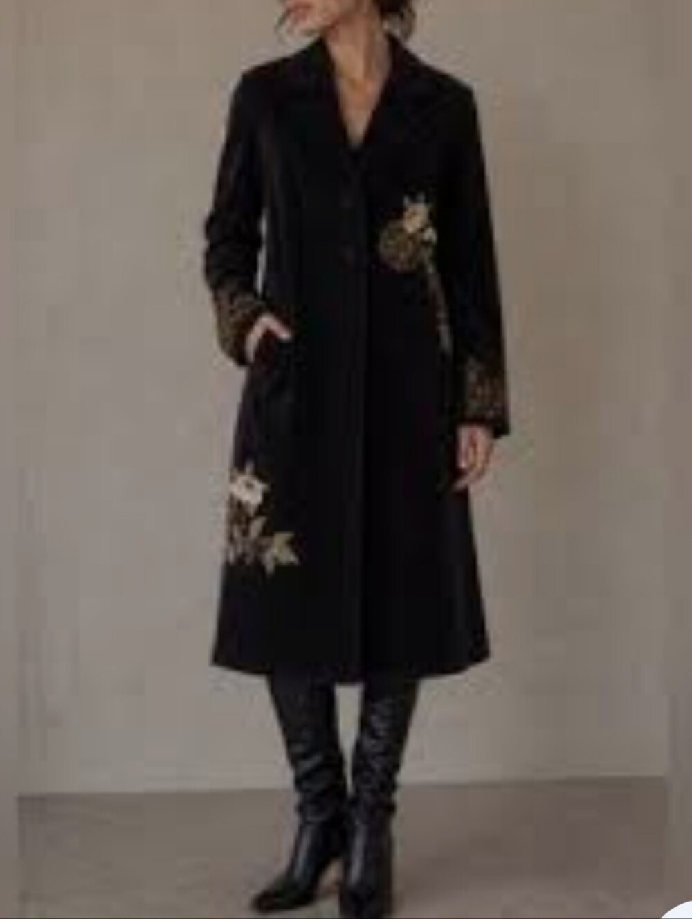 NWT Vintage CAbi Antoinette Velvet Floral Embroidered Longline coat Black Whimsy - Picture 17 of 17